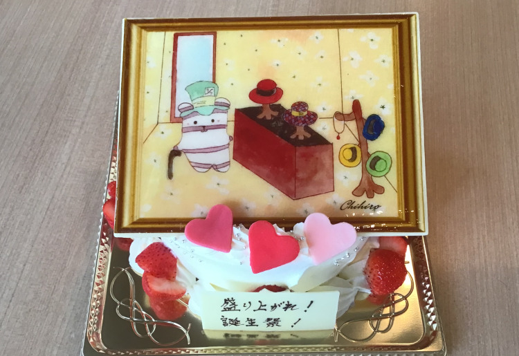 お客様自筆の水彩画ケーキ